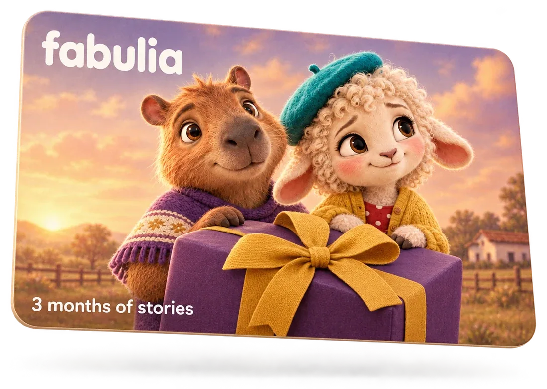 A Fabulia gift card with Piero and Emilia: 3 months of stories