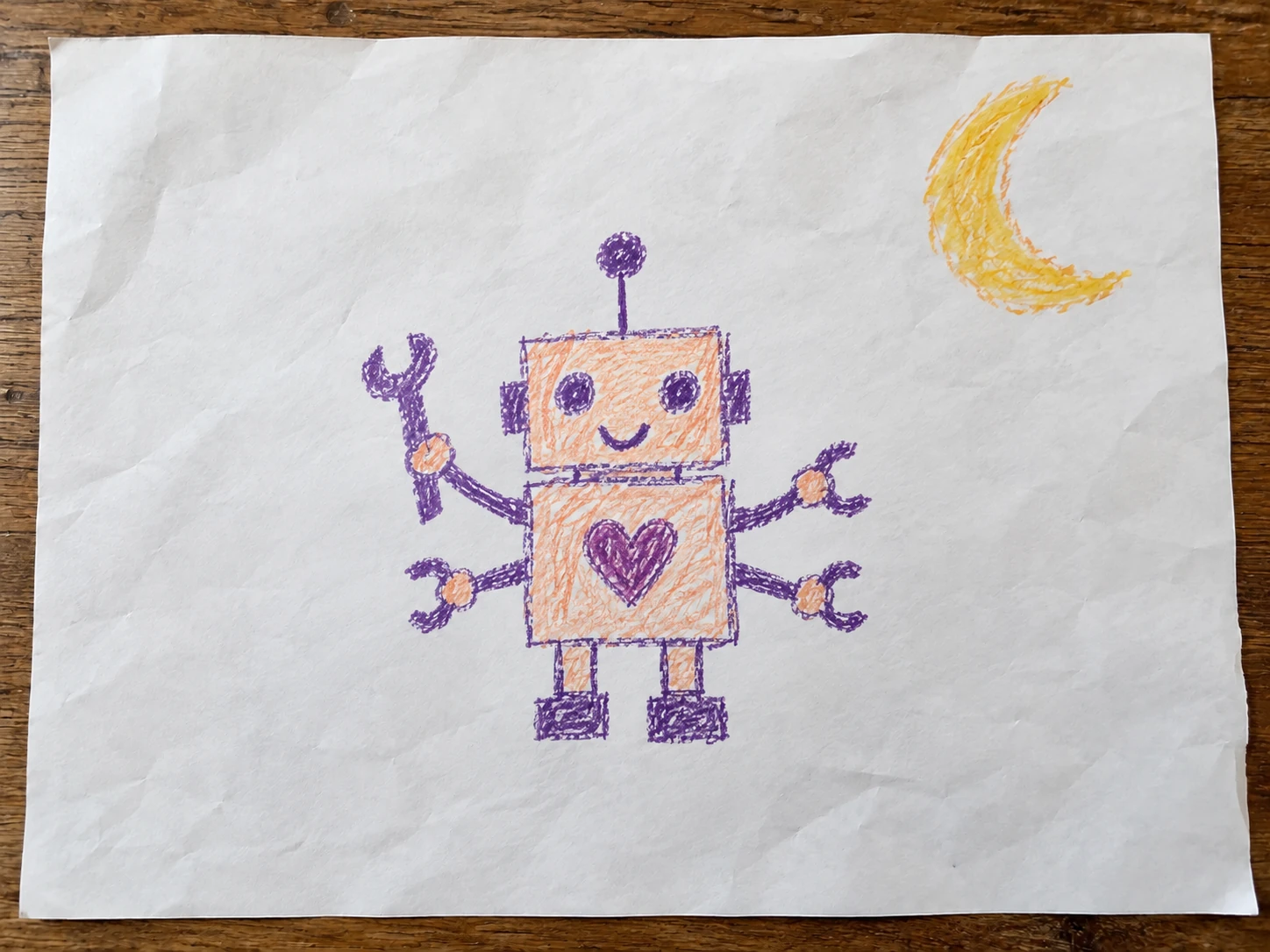 The original crayon drawing of Tiko the robot